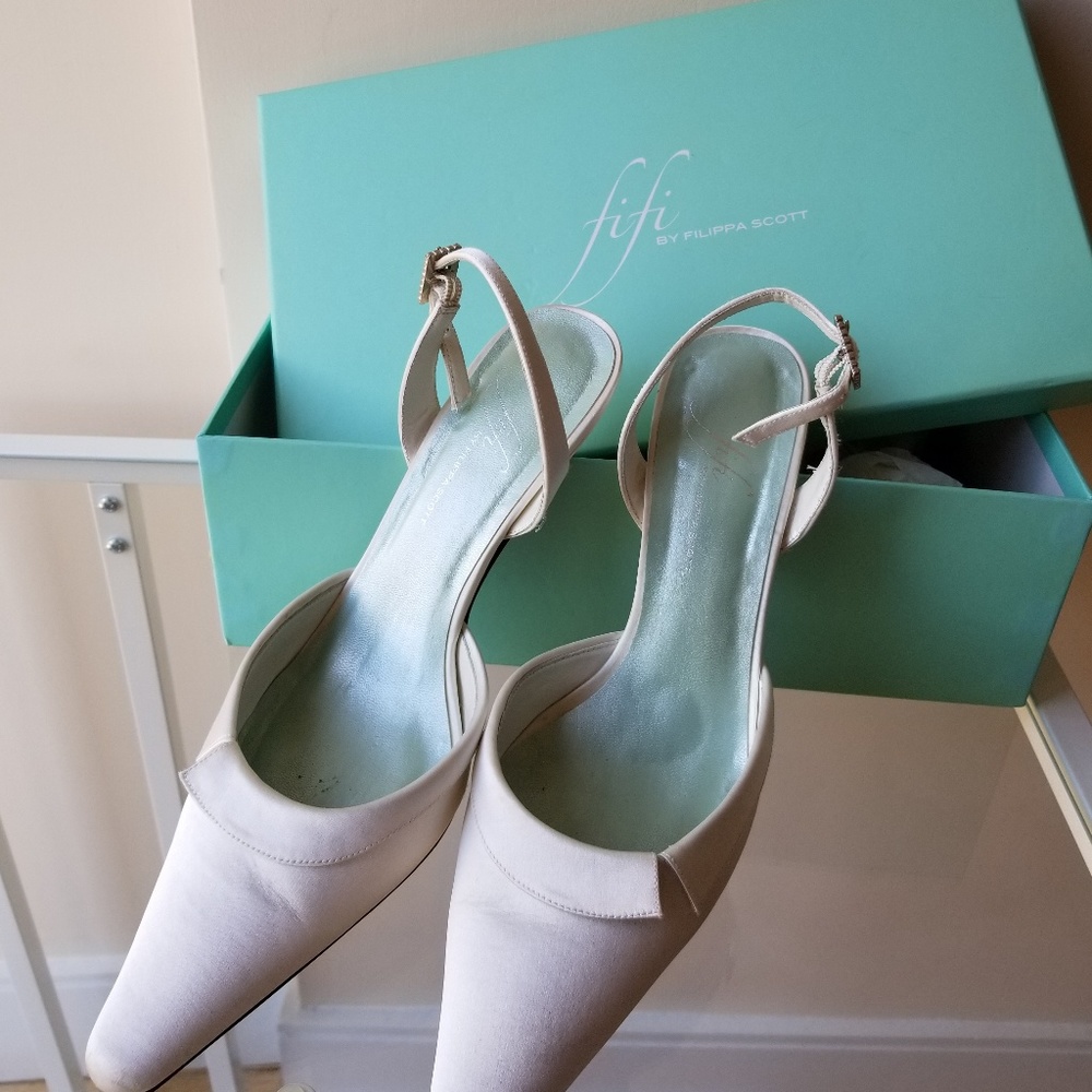 Ivory silk slingback heels
